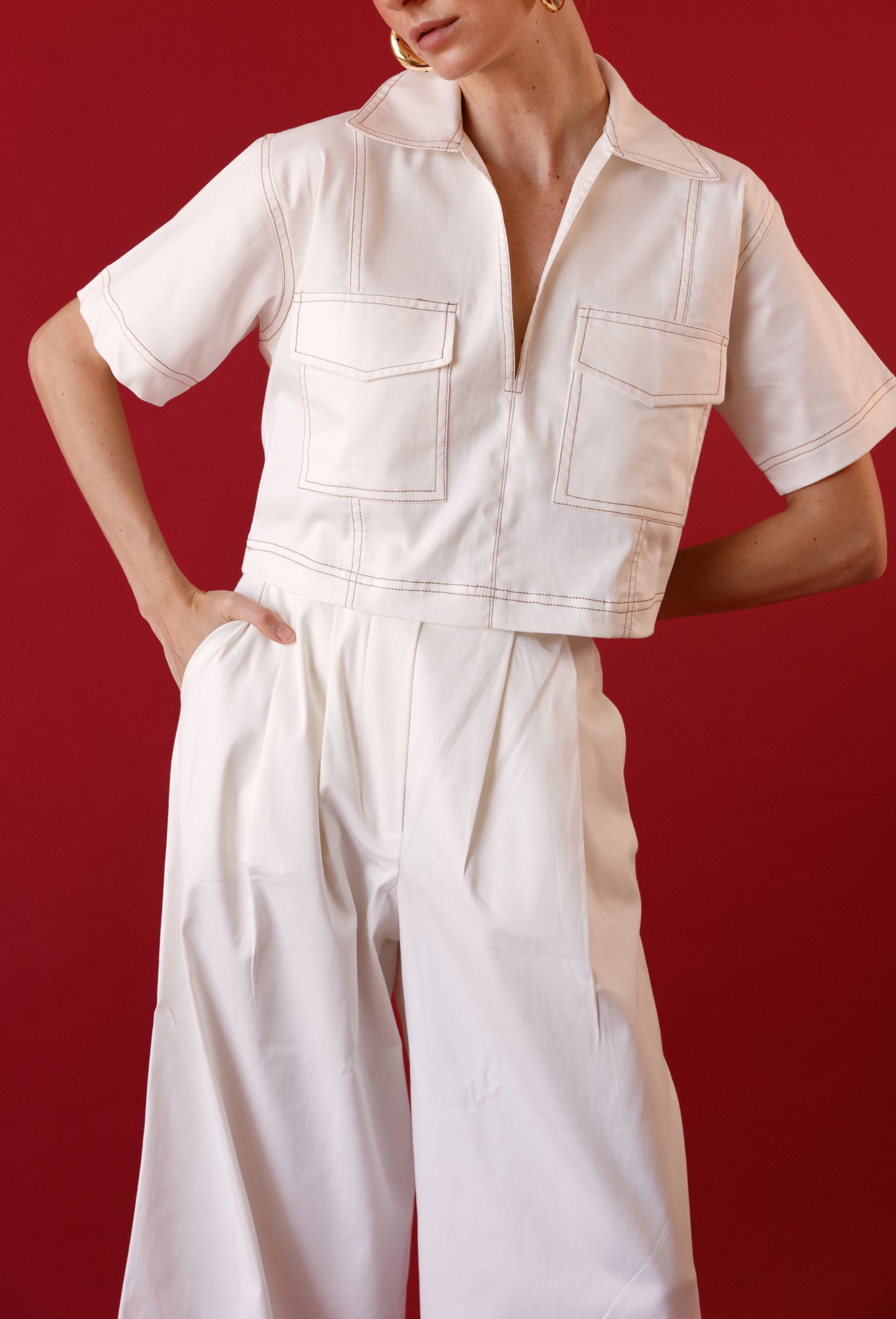 BLUSA FREYA BLANCA/CAMEL