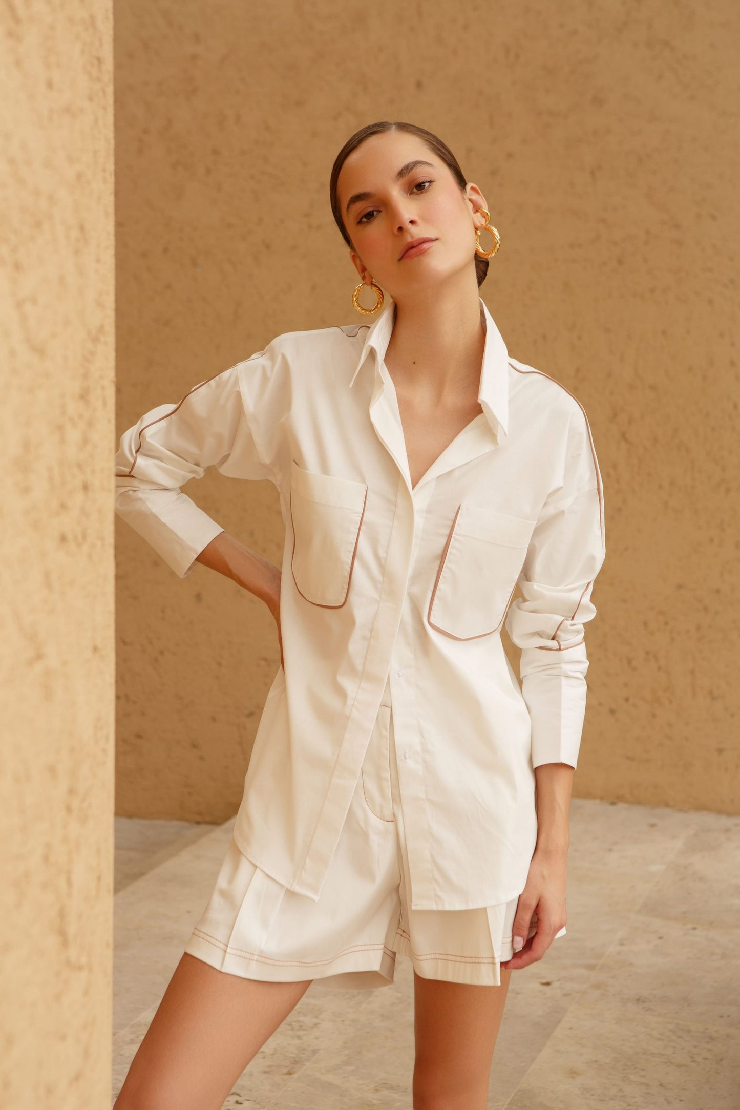 CAMISA EDNA BLANCO CAMEL