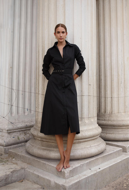 vestido-negro -popelina -mujer elegante