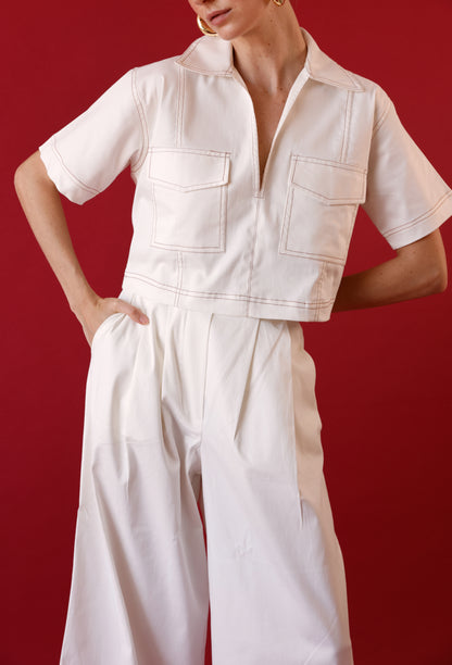 BLUSA FREYA BLANCA/CAMEL