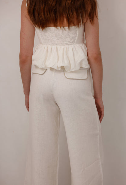 PANTALON ISIDORA LINO BLANCO BIES CAMEL