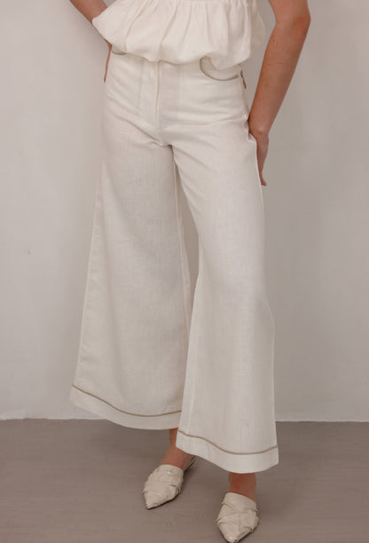 PANTALON ISIDORA LINO BLANCO BIES CAMEL