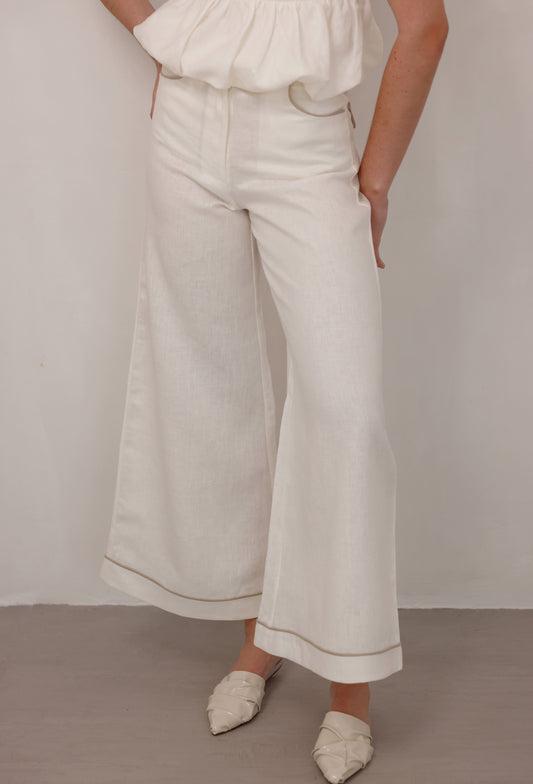 PANTALON ISIDORA LINO BLANCO BIES CAMEL