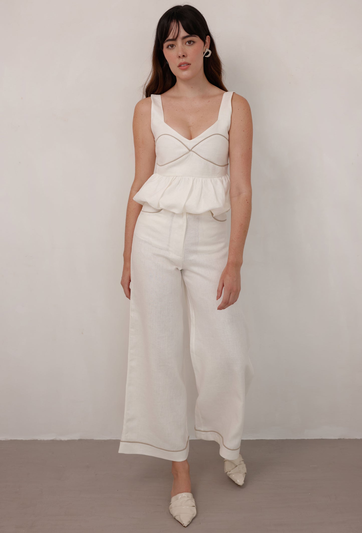 PANTALON ISIDORA LINO BLANCO BIES CAMEL