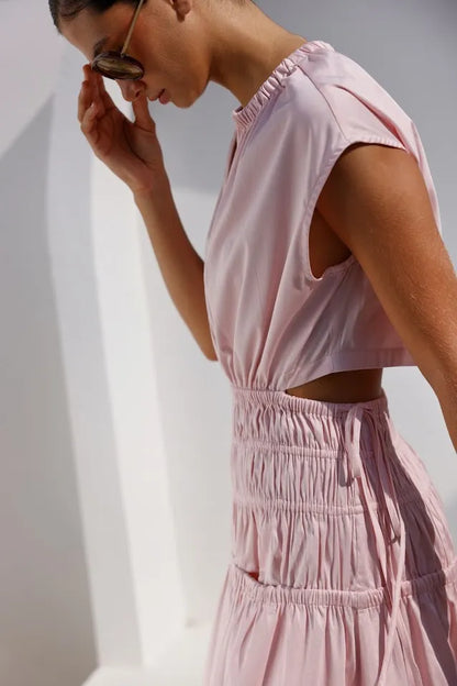 vestido-rosa-dril-satín-mujer-elegante