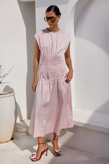 vestido-rosa-dril-satín-mujer-elegante
