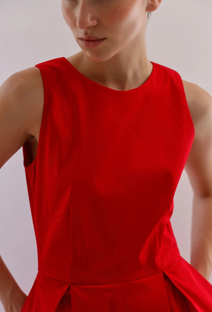 Vestido-Largo-rojo-Sin-Mangas-Cuello-redondo-Mujer